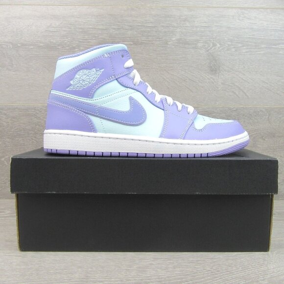 Air Jordan 1 Mid Purple Pulse Aqua White Sneakers Mens Size 9 NEW - Picture 2 of 15